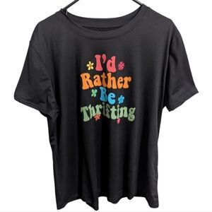 Women's Graphic Tee Shirt XXL Black I'd Rather Be Thrifting Floral NEW W-389